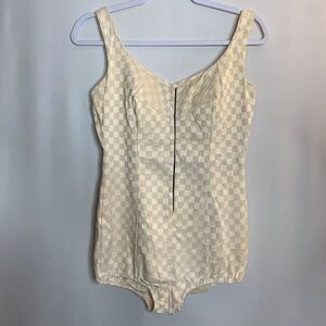 VTG 1940's Swimwear Sportswear by Deauville Monocolor Checkered Square Buttons S